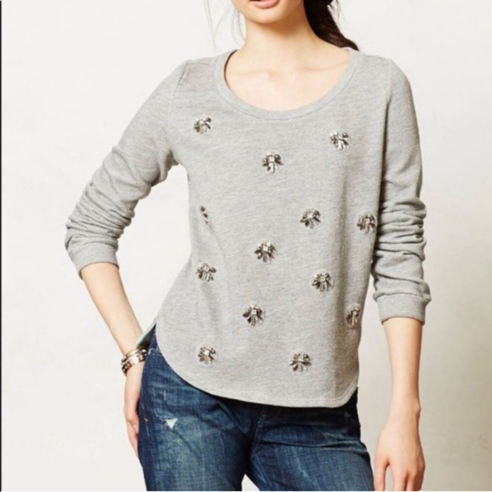 LILKA GREY LONG SLEEVE SWEATER WITH RHINESTONES